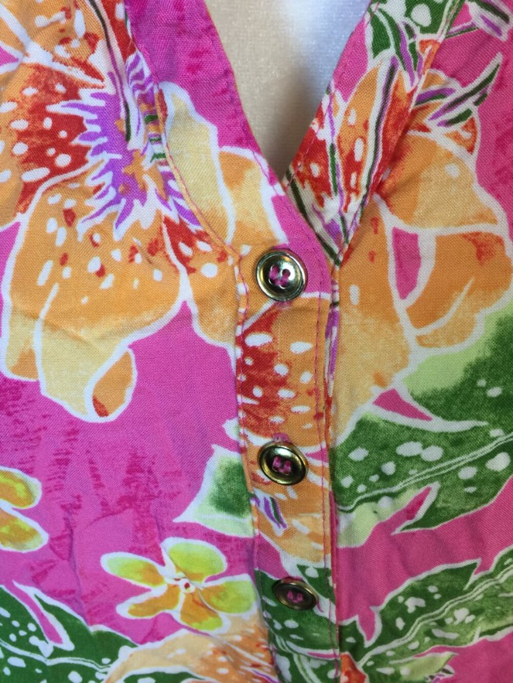Caribbean Joe Shirt Blouse Size L Womans Pink Floral Sleeveless Hawaiian Beach - Picture 12 of 14